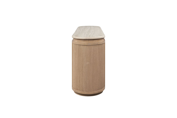 English Elm Stone Top Rope-Front Server with Toffee Oak Finish, Soft-Close Doors, Spacious Storage, Rustic Charm B2699P298397