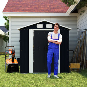 English Elm Campcraft 8x6 Outdoor Metal Storage Shed with Lockable Doors and Ventilation for Backyard Dark Gray W1598S00044