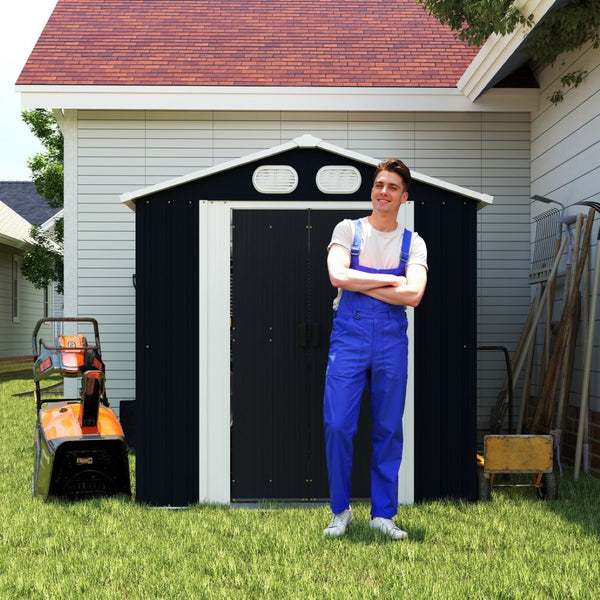 English Elm Campcraft 8x6 Outdoor Metal Storage Shed with Lockable Doors and Ventilation for Backyard Dark Gray W1598S00044