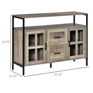 English Elm Homcom Industrial Sideboard Buffet: Versatile Storage Cabinet With Adjustable Shelves & Glass Doors W2225P217381