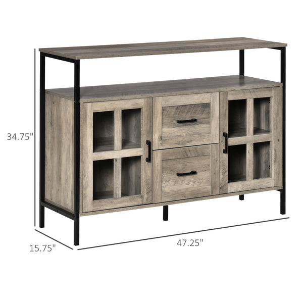 English Elm Homcom Industrial Sideboard Buffet: Versatile Storage Cabinet With Adjustable Shelves & Glass Doors W2225P217381