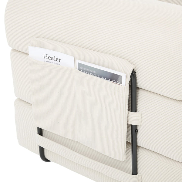 English Elm UNITED modular foldable sofa with metal frame, corduroy upholstery, side pocket & quick assembly convenience Beige W1568P374080