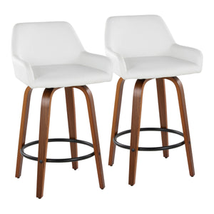 English Elm Daniella Contemporary 26" Fixed-Height Swivel Counter Stool Set of 2 with Bent Wood Legs & Padded Backrest White B202S00237