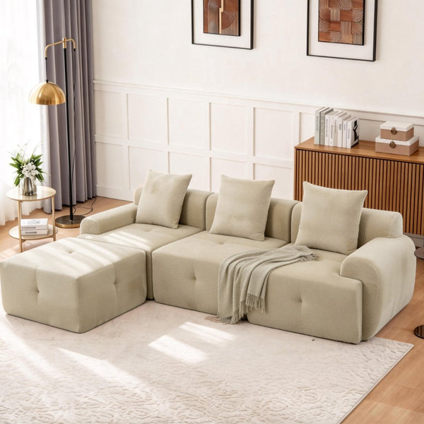 English Elm 104 Inch Modular Sectional Sofa Pineapple Weave Fabric Living Room Lounger Taupe W5385S00003