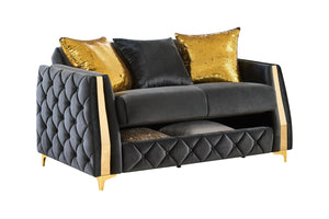 English Elm Lippa Quilted Sleeper Loveseat with Gold Steel Legs Storage and Foam Cushion Seat Black B009S02233
