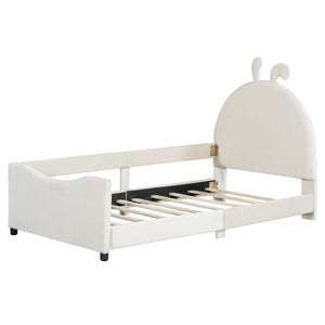 English Elm Twin Velvet Daybed with Sculptural Rabbit Ear Headboard for Kids or Guest Rooms Beige N737P380205A