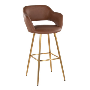 English Elm Margarite 30" Contemporary Barstool Pair in Gold Metal & Brown Faux Leather with Square FootrestMargarite 30" Contemporary Barstool Pair in Gold Metal & Brown Faux Leather with Square Footrest B202S00618