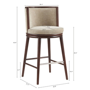 English Elm Evalyn Natural Textured Chenille Barstool — Round Padded Seat, Beech Wood Frame, Footrest, Commercial Grade B365P398037