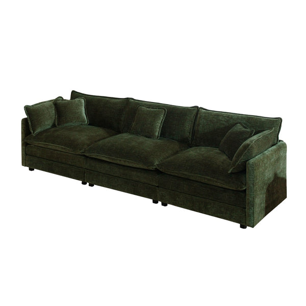 English Elm Mid-century Modern Chenille Sofa Solid Wood Frame Foam Cushions Living Room Seating W714S00462