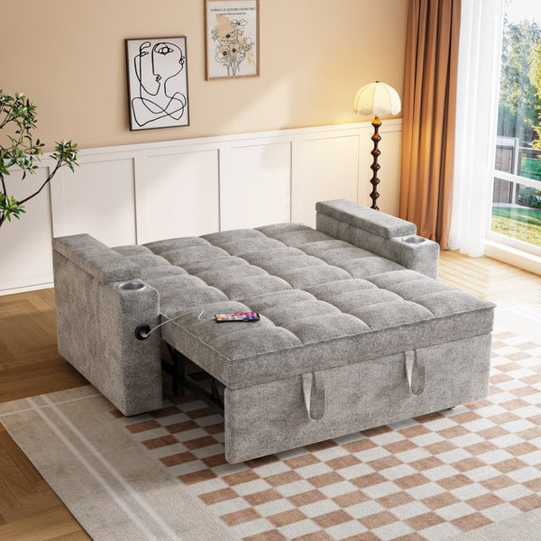 English Elm 65'' Chenille Velvet Convertible Sofa Bed with Swivel Tray and Built-in Storage Armrest W1825P452790