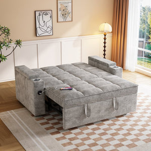 English Elm 65'' Chenille Velvet Convertible Sofa Bed with Swivel Tray and Built-in Storage Armrest W1825P452796