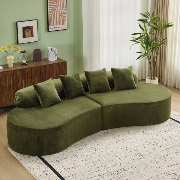 English Elm Modern curved modular sofa with dark plush upholstery, ergonomic design, versatile multi-seat lounge solution for contemporary living rooms Green W3612S00009