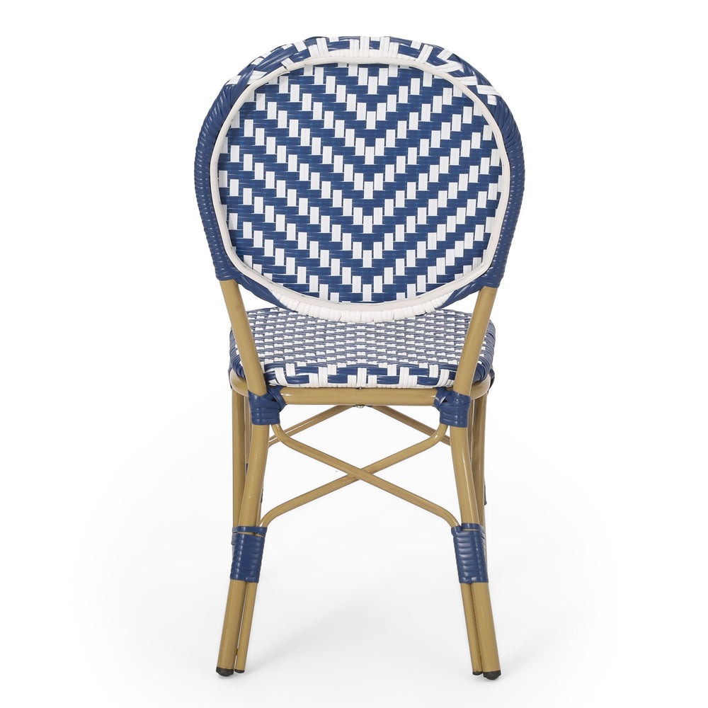 English Elm Christopher Knight Home® - Outdoor PE Rattan Aluminum French Bistro Chairs Set of 2 Navy Bamboo Print Durable Rust-Resistant Elegance 71418.00NBLU