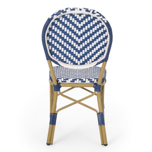 English Elm Christopher Knight Home® - Outdoor PE Rattan Aluminum French Bistro Chairs Set of 2 Navy Bamboo Print Durable Rust-Resistant Elegance 71418.00NBLU