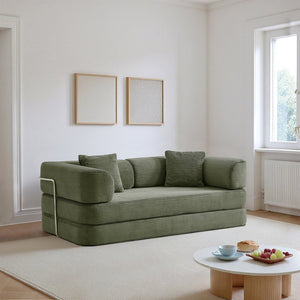 English Elm Floor Sofa Bed Modular Corduroy Convertible Lounge with Steel Frame for Living Room Antique Green W3565P397194