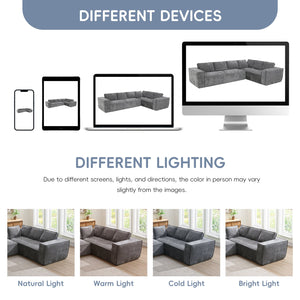 English Elm 129.5" Minimalist Modular Sectional Sofa – Wrinkle-Resistant Chenille, No-Assembly L-Shape Comfort and Flexibility Gray N723S9685E