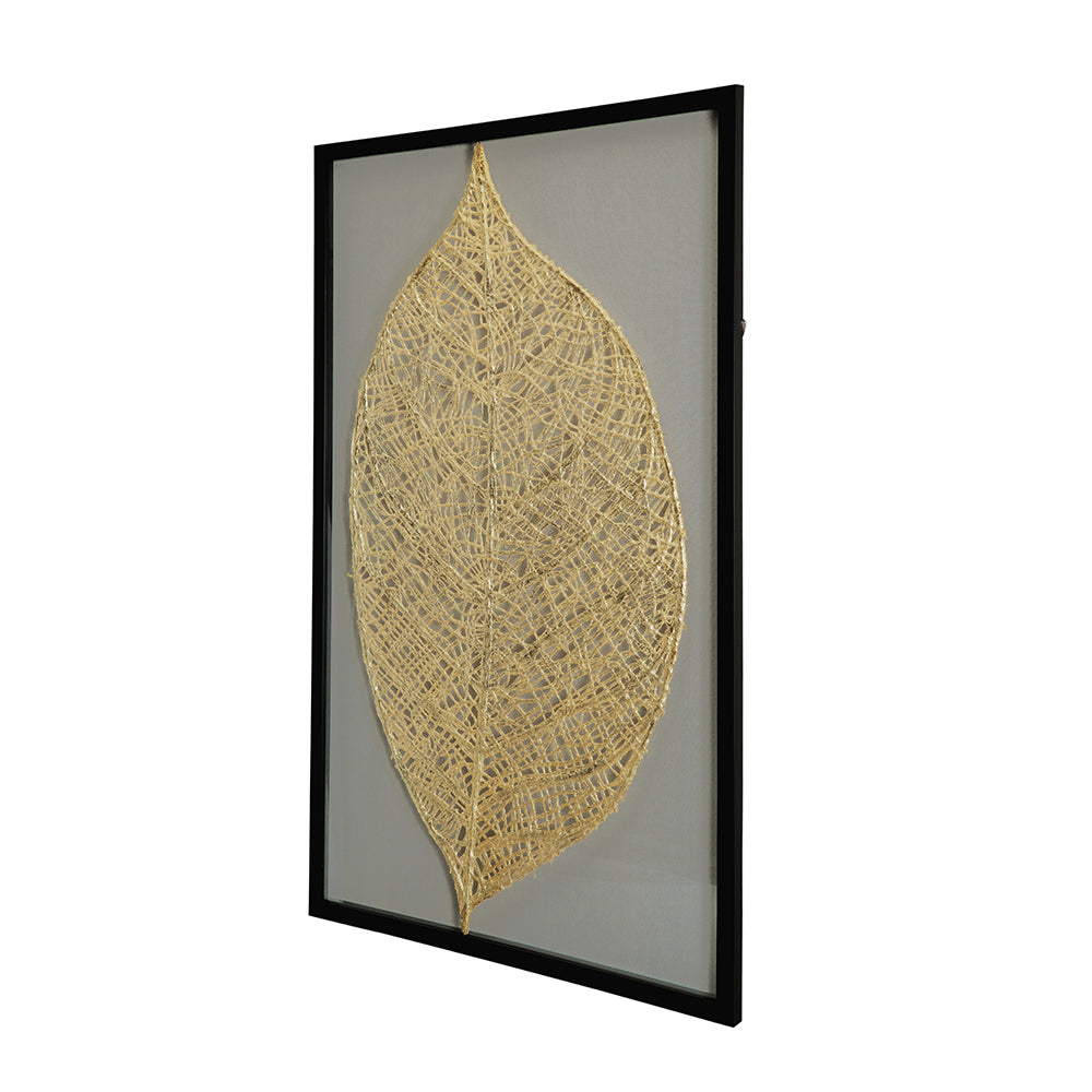 English Elm 23.6x1x35.4" Adonis Leaf Shadow Box Wall Decor – Gold Paper Leaf in Black Frame, Modern Living Room Accent W2078P390185