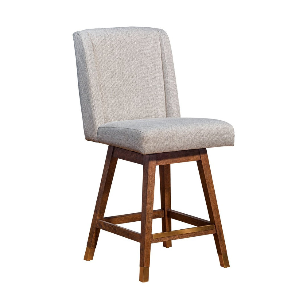 English Elm Constantine Wingback Swivel Counterstool Solid Rubberwood Frame Taupe Upholstered Seat B2736P464896