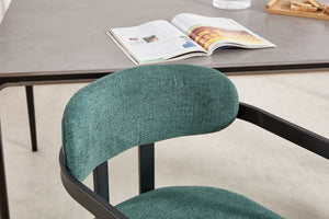 English Elm Modern Tufted Boucle Dining Chairs Set of 2 with Curved Back and Matte Metal Legs Antique Green,Black W3244P337417