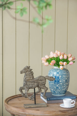 English Elm 14x3x14.5" Defiance Spirited Polyresin Horse Accent Medium — Textured Natural Finish, Stable Stand, Bold Decorative Focal Point for Shelves and Mantels W2078P311861