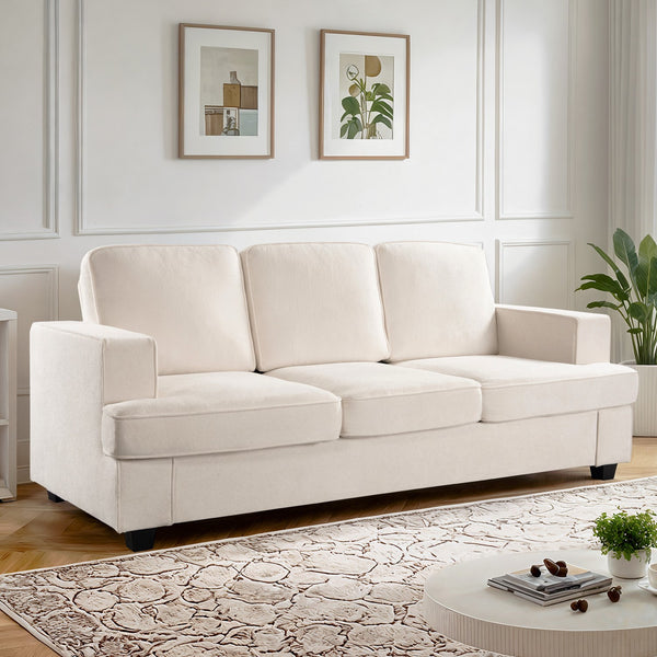 English Elm Modern Velvet Sofa Luxurious 3-Seater Couch with Deep Seating, High-Density Foam, Loose Back Cushions, Wide Arms, Stylish Living Room Centerpiece Ivory B2735P292328