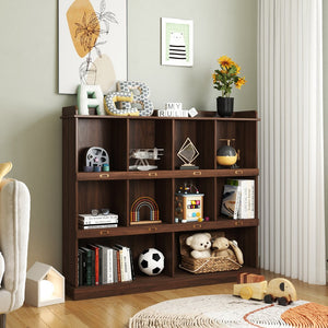 English Elm 10-shelf Bookcase Walnut Finish with 10 Cubbyholes, Label Slots, Top Display Shelf & Durable Melamine (53.15"x11.81"x47.24") W331P236404