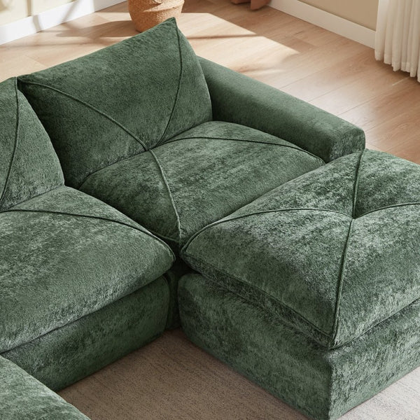 English Elm Modern Chenille Modular Sectional Sofa with Foot Pedals for Living Room Comfort Green W3396S00070