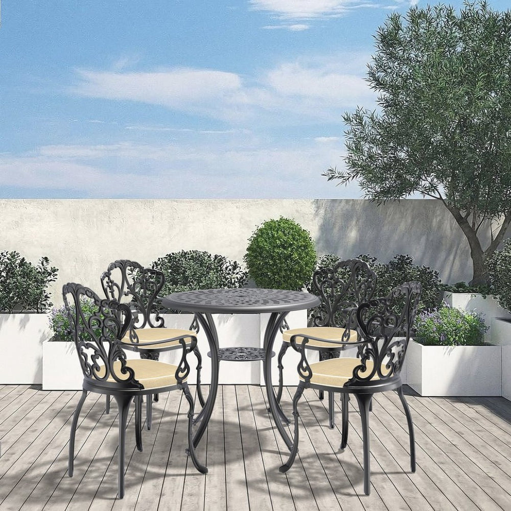 English Elm 5-Piece Elegant Cast Aluminum Patio Furniture Set With Off-White Cushions For Outdoor Comfort P2 W1710S00048-GIGA