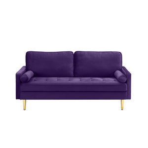 English Elm 65-inch minimalist velvet loveseat with gold metal legs, thick cushions, solid pine frame, 800lb capacity Purple W2795P247577
