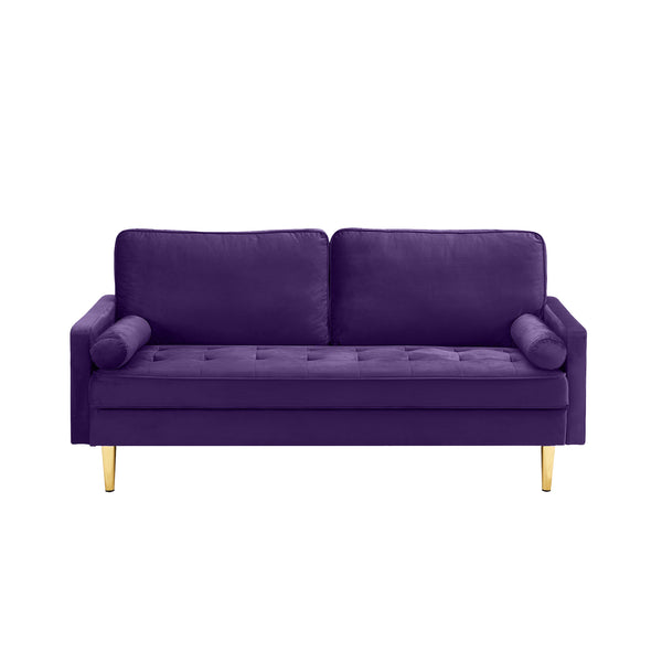 English Elm 65-inch minimalist velvet loveseat with gold metal legs, thick cushions, solid pine frame, 800lb capacity Purple W2795P247577