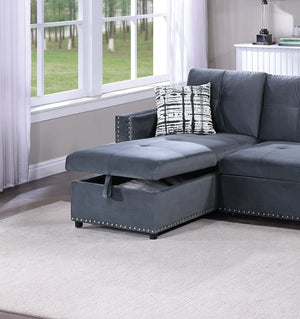 English Elm Gray Velvet Convertible Sectional Sofa with Pull-Out Bed, Reversible Storage Chaise, Tufted Elegance B011S01024