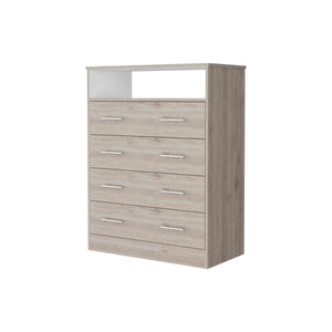 English Elm Lagos Four Drawer Dresser with Spacious Open Shelf and Superior Top, Light Grey Finish, Modern Storage Solution Multicolor 47 L x 22 W x 4 H B128S00097