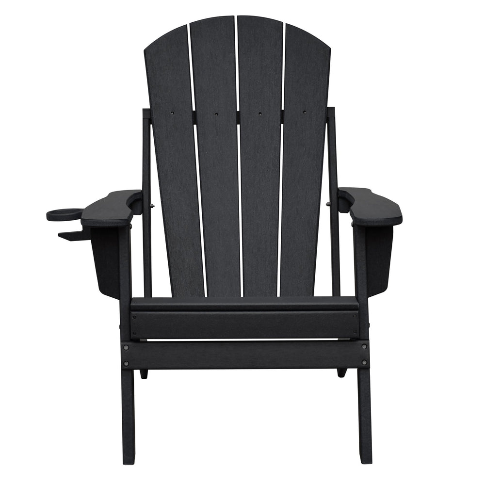 English Elm Folding Adirondack Chair HDPE All-Weather Patio Seat — Ergonomic, Foldable, Water & Heat Resistant Black W1889P408760