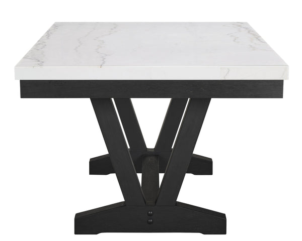 English Elm 1pc Faux Marble Rectangular Dining Table with Glossy Top and Black Trestle Wood Base, Modern Centerpiece White 76 L x 46 W x 18 H B011P196941