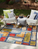Unique Loom Outdoor Modern Cubed Machine Made Geometric Rug Multi, Blue/Gold/Green/Navy Blue/Orange/Red 5' 4" x 6' 1"
