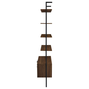 English Elm Wendell Rustic Walnut 4-Shelf Wall Bookcase with Drawer — Space-Saving Engineered Wood Storage, 96" high B062P375508