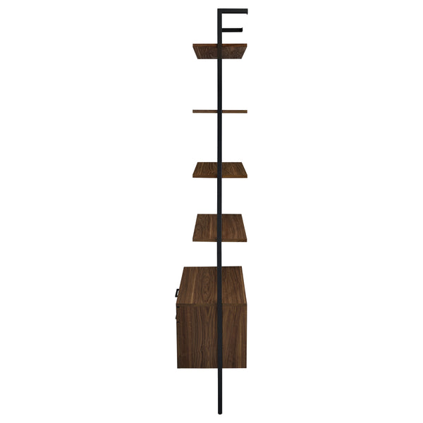 English Elm Wendell Rustic Walnut 4-Shelf Wall Bookcase with Drawer — Space-Saving Engineered Wood Storage, 96" high B062P375508