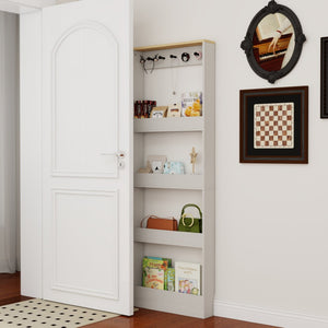 English Elm 72" Slim Six-tier Freestanding Cabinet Antique White Finish for Bathroom or Hallway W282P412292