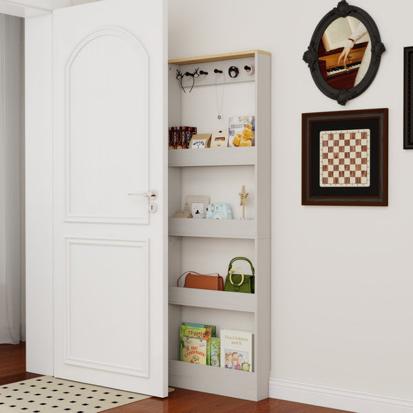 English Elm 72" Slim Six-tier Freestanding Cabinet Antique White Finish for Bathroom or Hallway W282P412292