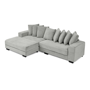 English Elm Corduroy Stylish Modular Sleeper Sectional Sofa – Gray Tufted Design With Versatile Footrests & Easy Assembly W487S00341