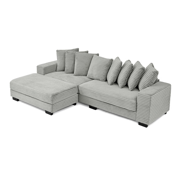 English Elm Corduroy Stylish Modular Sleeper Sectional Sofa – Gray Tufted Design With Versatile Footrests & Easy Assembly W487S00341