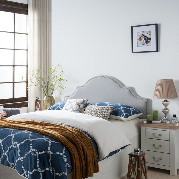 English Elm Christopher Knight Home® - Upholstered Headboard Queen with Nailhead Trim, Sturdy Steel Legs, Adjustable Height, Sleek Design LIGHT GREY 57869.00LGRY