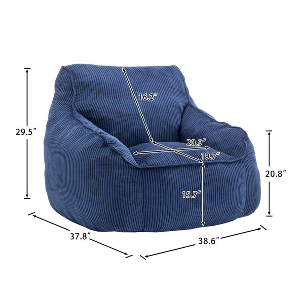 English Elm Giant Corduroy Bean Bag Sofa with Armrests Foam Filled Cozy Adult Lounge Chair Dark Blue W2200P442801