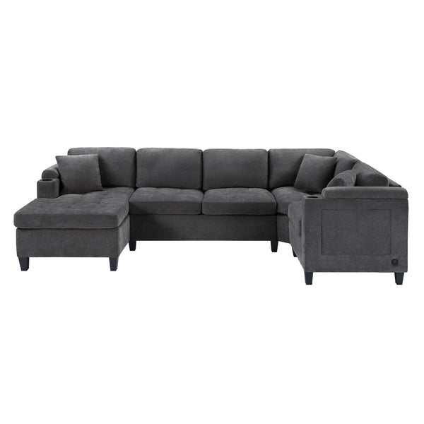 English Elm Modern U-shaped Sectional Sofa 115.7" Corner Couch with Chaise, Chenille Tufted Cushions, USB Ports and Storage Grey N719S002150E