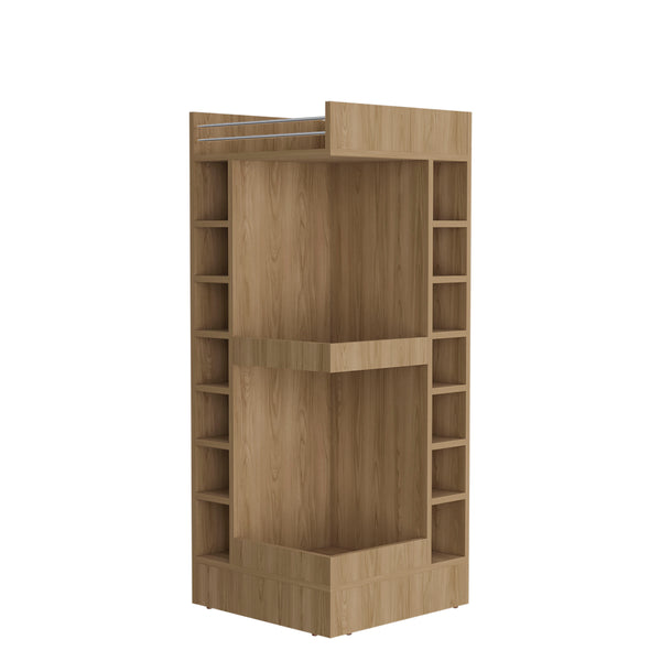 English Elm Bar Cabinet with Concealed Double Doors and 8 Wine Bottle Slots, Durable Engineered Wood Storage Solution Natural Wood 51.18 L x 23.23 W x 4.72 H B097P296848