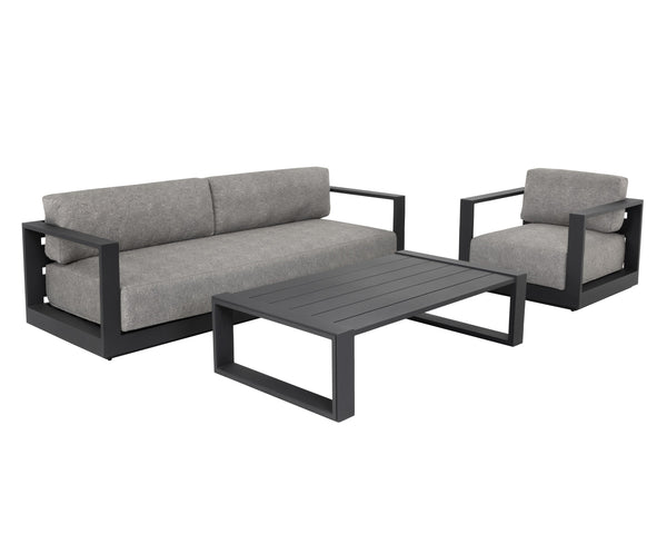 Sunpan Tavira Sofa - Modern Outdoor Comfort with UV-Resistant Fabric and Durable Powder Coated Frame Charcoal / Lanikai Salt And Pepper