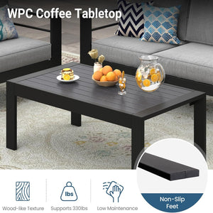 English Elm 43" Outdoor Aluminum Coffee Table Wpc Slatted Top Rust Proof Modern Patio Lounge B082P454979