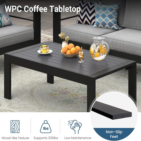 English Elm 43" Outdoor Aluminum Coffee Table Wpc Slatted Top Rust Proof Modern Patio Lounge B082P454979