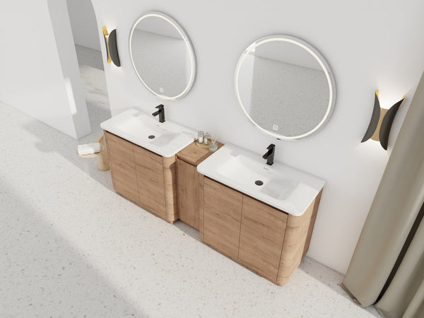 English Elm 84'' Freestanding Double Sink Bathroom Vanity Oak Finish Soft Close Storage Cabinet W999S00516