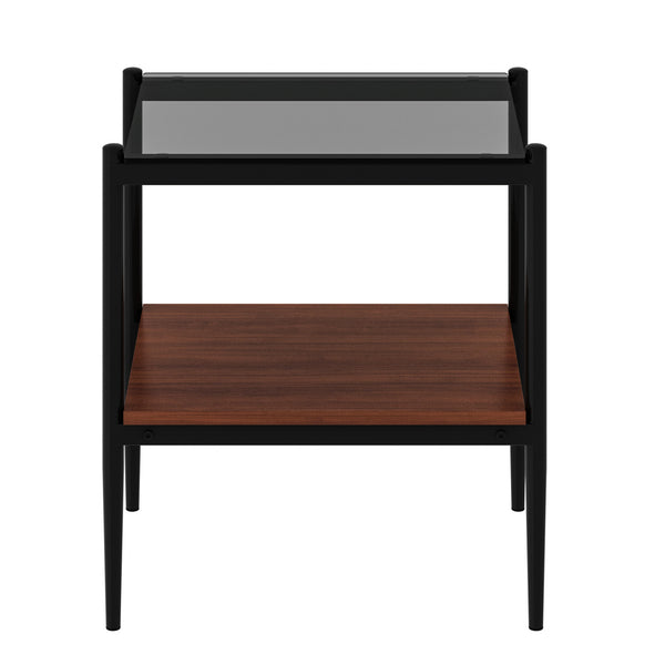 English Elm Coffee Table Set Of 3 With Gray Tempered Glass Top, Stylish Mdf Shelf & Iron Legs For Modern Living W241S00047